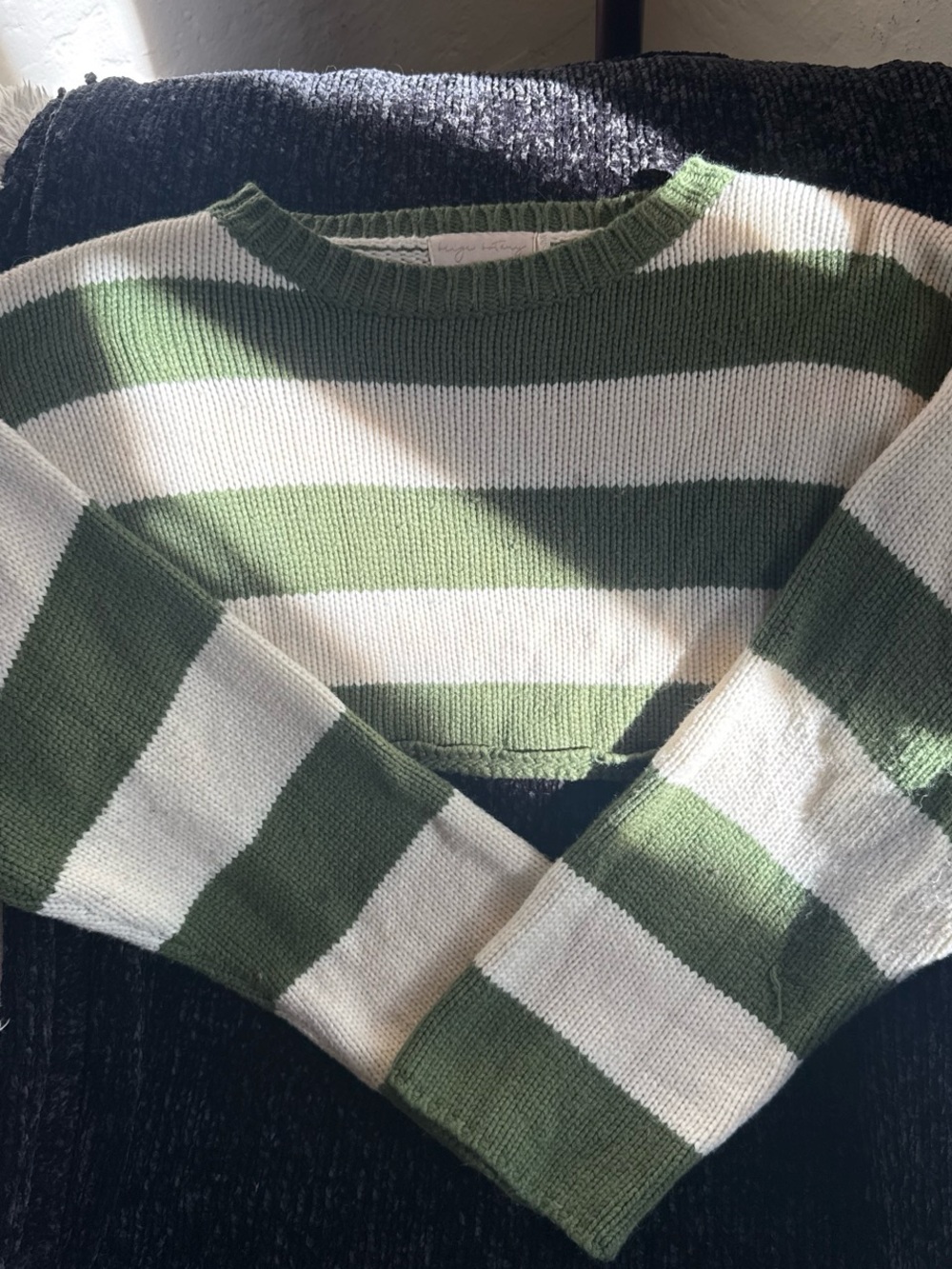 Striped Green and White Crewneck Sweater